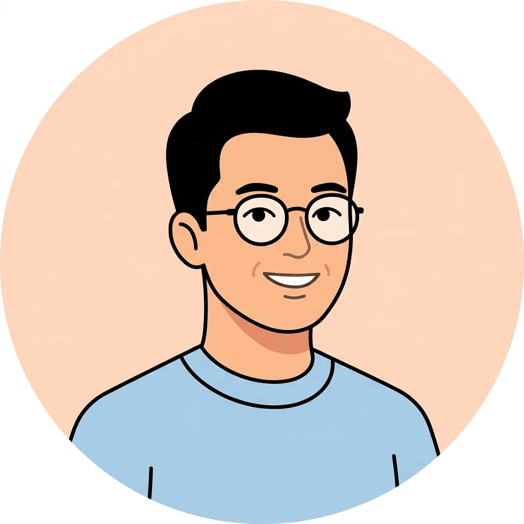 欧爸插画头像,浅蓝卫衣圆框眼镜微笑